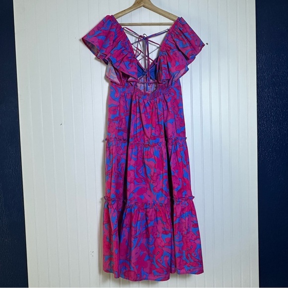 SugarLips Yeraldi Berry Fiora Open Lace Up Tiered Back Midi dress L - Picture 5 of 14